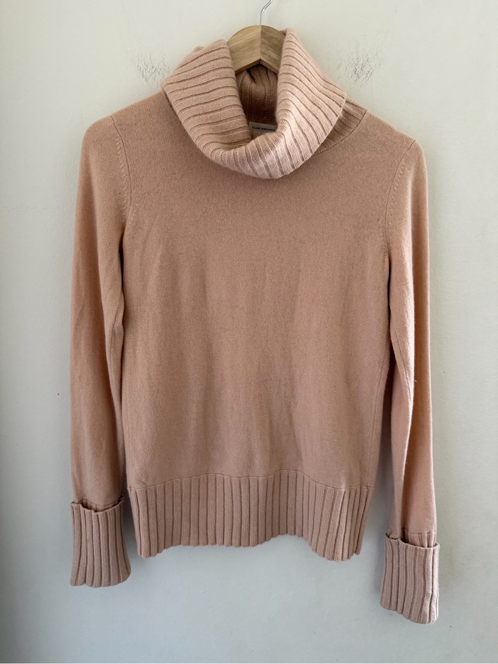 Club Monaco 100% Cashmere Cowl Neck Sweater Blush Pink Size M